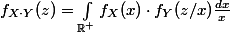 f_{X\cdot Y}(z)=\int_{\R^+} f_X(x)\cdot f_Y(z/x)\frac{dx}{x} 